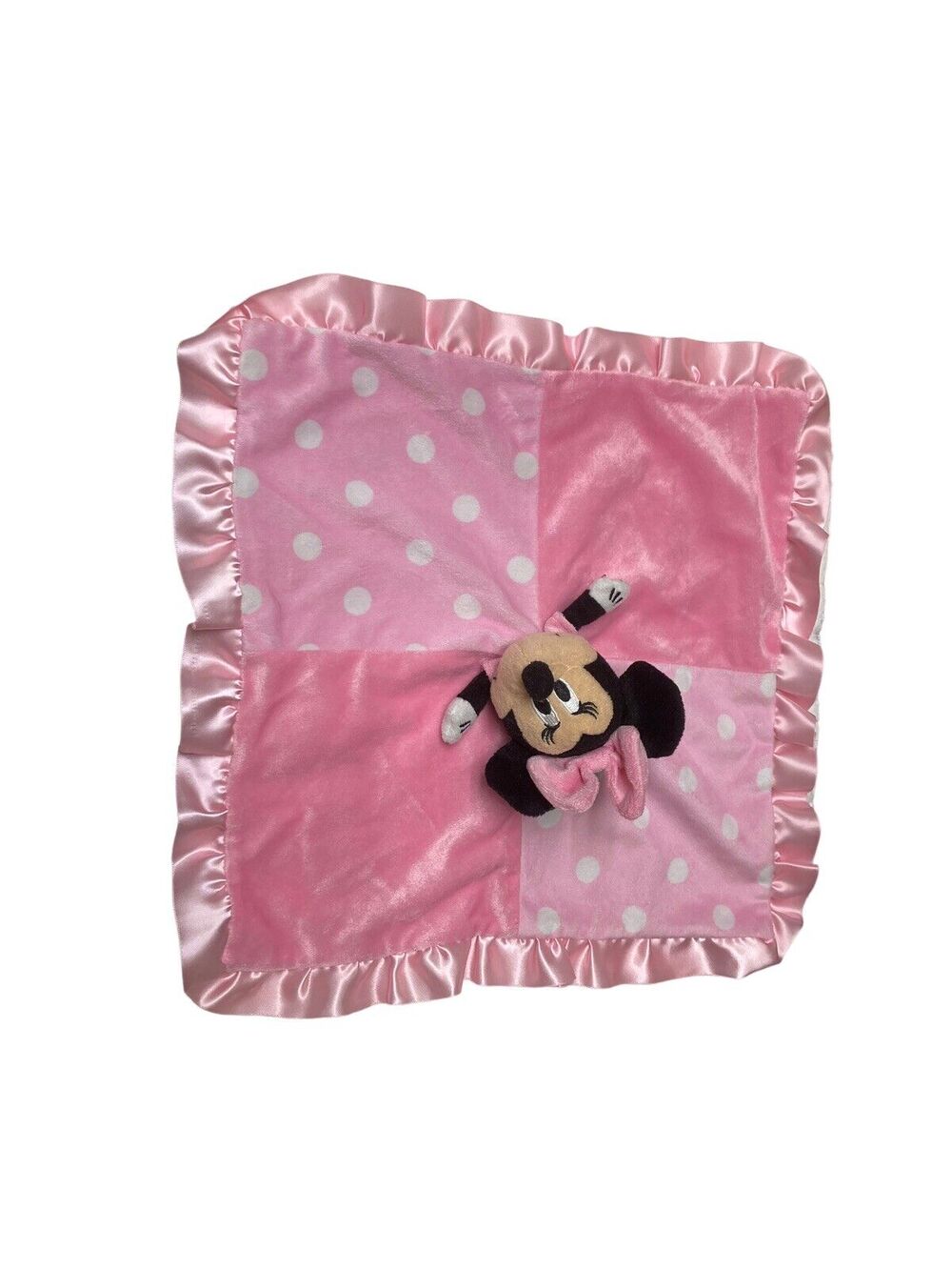 Disney Baby Minnie Mouse Pink Polka Dots Satin Trim Lovey Security Baby Blanket
